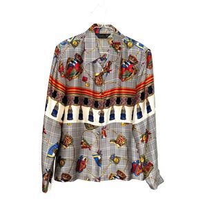 Corey B New York Silk Houndstooth Crested Print Blouse - 8